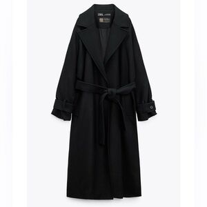 Zara Black Coat with Gold Manteco Label XXL with Belt
